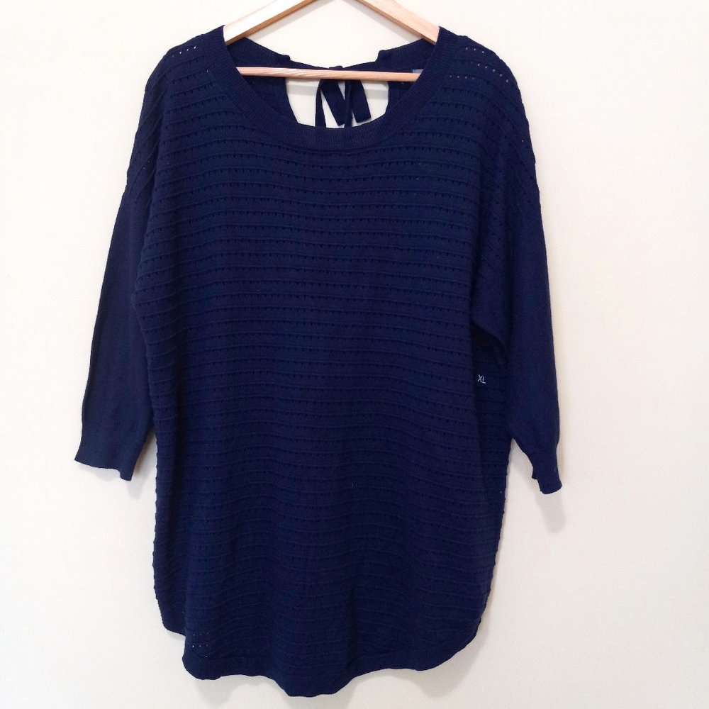 New! NEW YORK COMPANY SOHO Jean Women's Navy Cotton Blend Sweater Size XL
